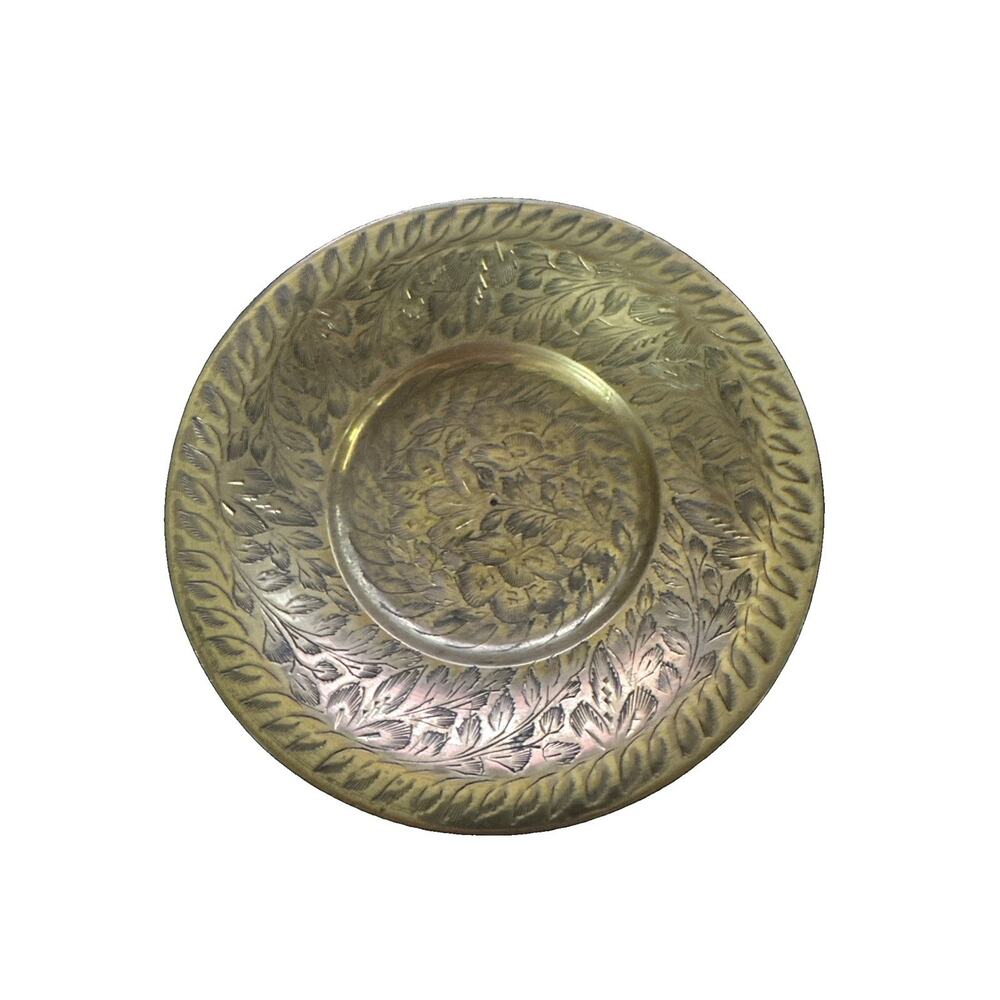 Vintage Solid Brass Pedestal Hand Painted Bowl Jewelry Candy Trinket Dish Footed - Picture 4 of 7